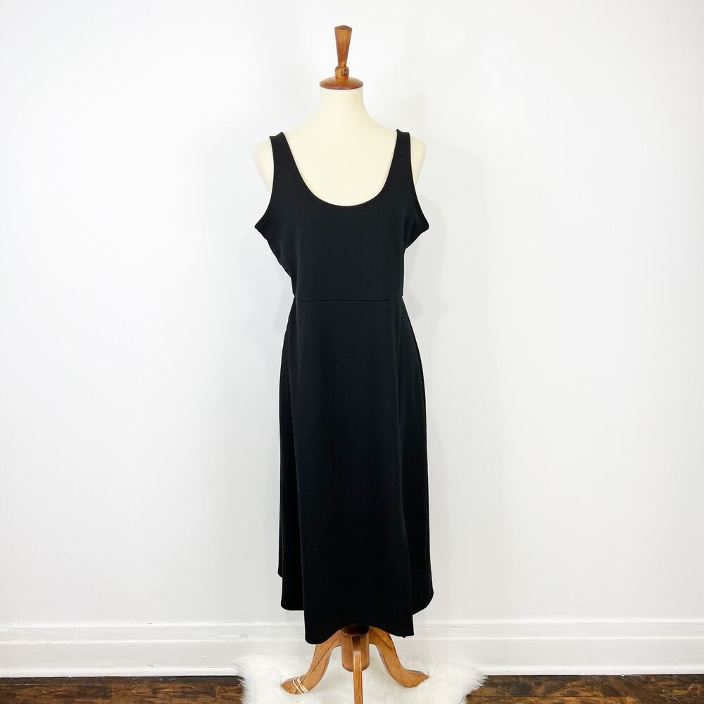 Open Edit black knit midi dress fit and flare high slit over knee size XL